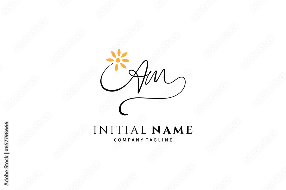 Am letter initial logo with sunflower variation in signature design style Am letter initial logo with sunflower variation in signature design style