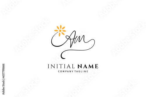 Am letter initial logo with sunflower variation in signature design style