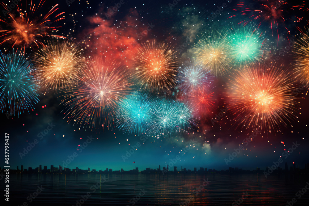 Abstract fireworks background with copy space for text - obrazy, fototapety, plakaty 