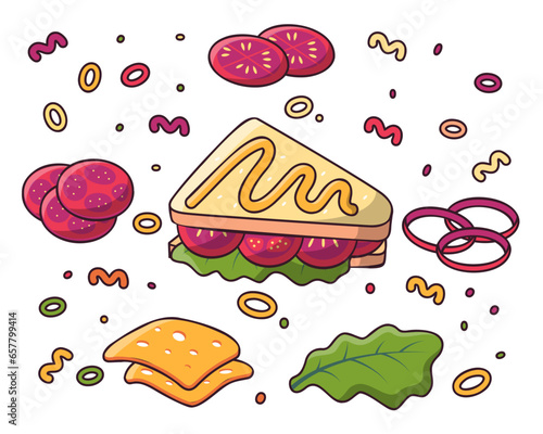 Tasty sandwich with ingredient cheese and vegetables