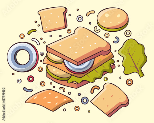 Tasty sandwich with ingredient cheese and vegetables