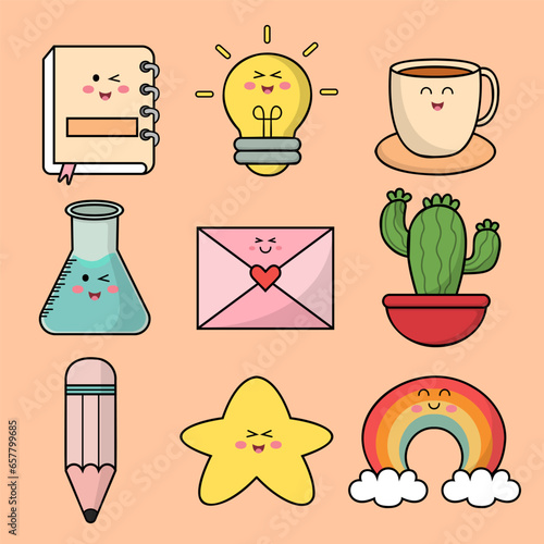 Set of various cute object element for kids cartoon style