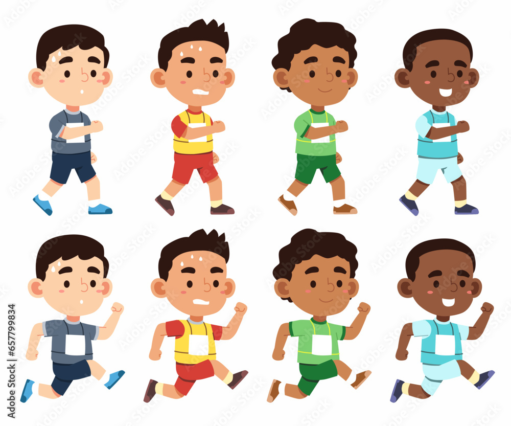 Set of Happy multiethnic preschool boys standing in different action Set of Happy multiethnic preschool boys standing in different action
