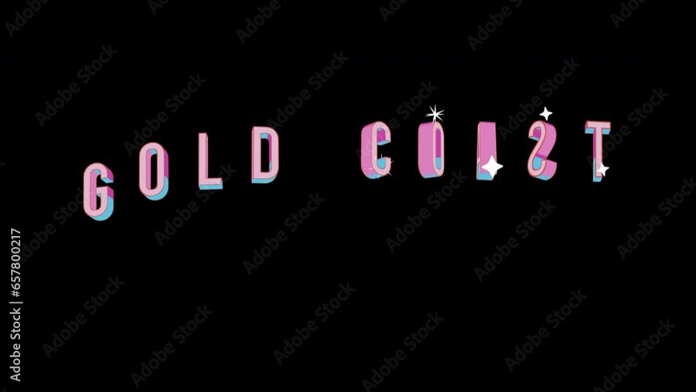 Bright letters jump merrily in the inscription GOLD COAST city. Retro. Alpha channel black. Looped from frame 120 to 240, Alpha BW at the end Bright letters jump merrily in the inscription GOLD COAST city. Retro. Alpha channel black. Looped from frame 120 to 240, Alpha BW at the end