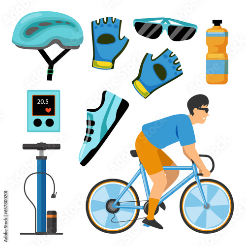 Young biker man on bicycle with accessories for extreme sport