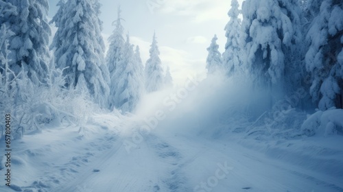 Winter landscape. Morning in the winter forest after blizzard © brillianata