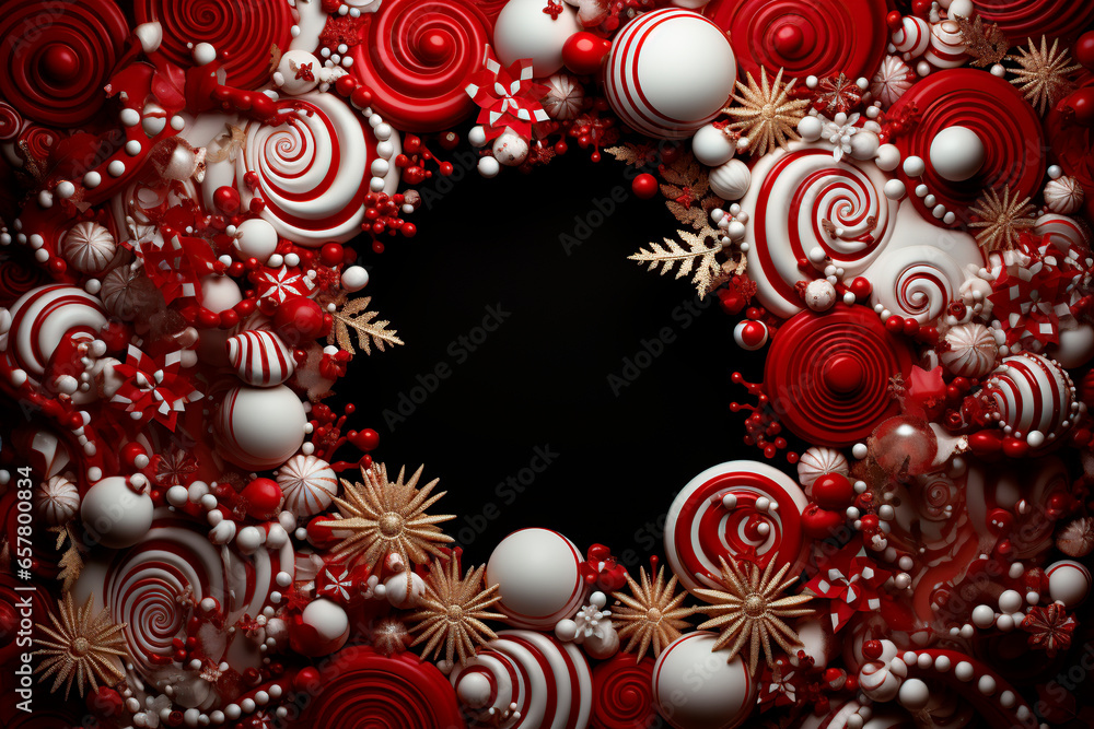 frame made of gifts, pine branches and Christmas balls. frame made of gifts, pine branches and Christmas balls.