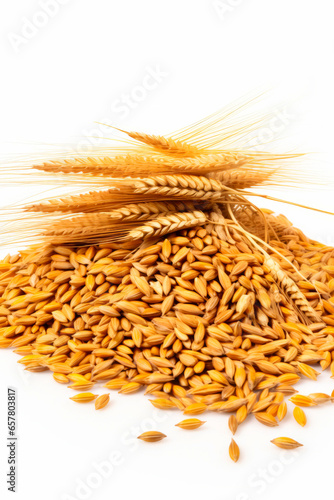 Pile of wheat on white background photo by shutterstocker.