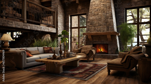 Rustic living room Design. Generative AI.