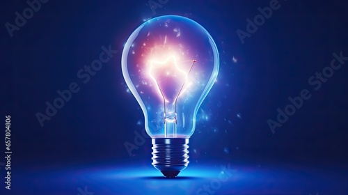 Creative light bulb abstract on glowing blue background new idea brainstorming concept