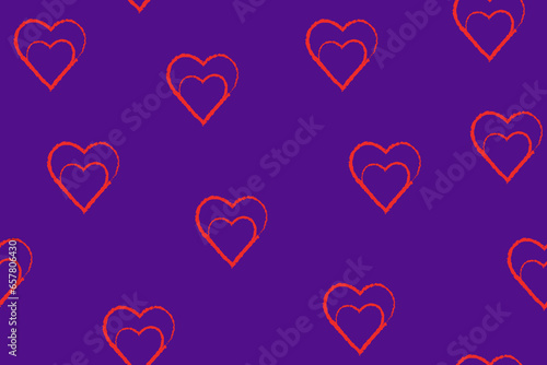 Seamless pattern with red intersecting hearts on a purple background for plaid, fabric, wallpaper, textiles, clothing, tablecloths and other things
