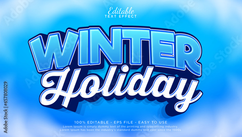 Winter holiday 3d text effect. Editable text effect for winter season banner or poster