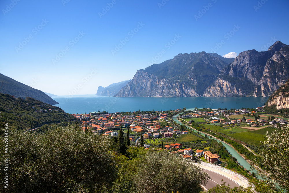 Aerial view from lake Garda, Italy. View from Riva del Garda