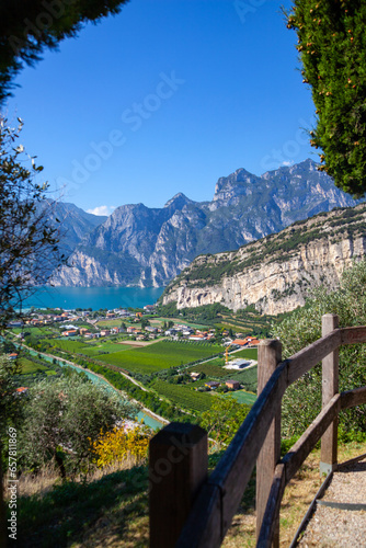 Obraz na płótnie Aerial view from lake Garda, Italy. View from Riva del Garda w salonie
