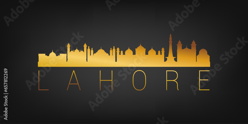 Lahore, Punjab, Pakistan Gold Skyline City Silhouette Vector. Golden Design Luxury Style Icon Symbols. Travel and Tourism Famous Buildings.