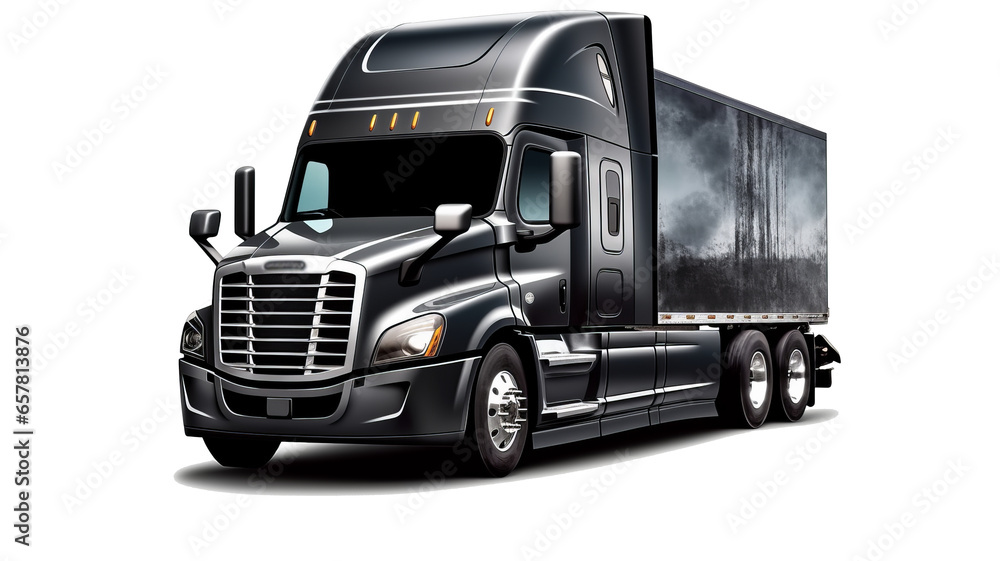 Black cargo truck isolated on a transparent background.
