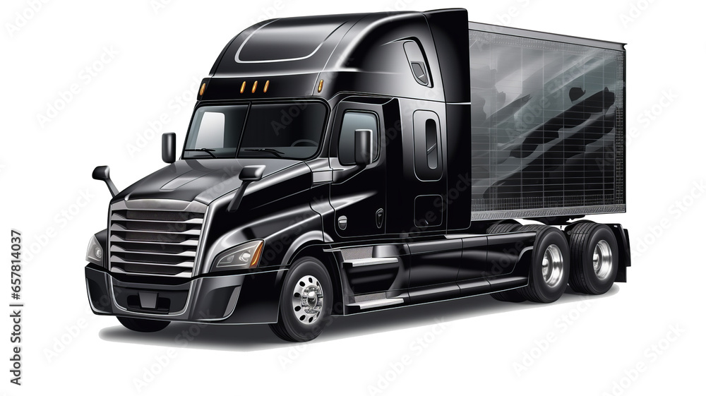Black cargo truck isolated on a transparent background.