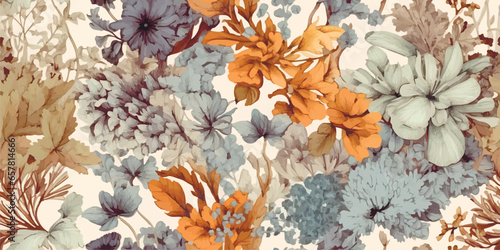 Vintage floral watercolor botanical Vector illustration of flowers, plants and leaves, for background, pattern or poster