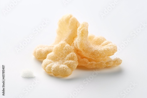 Rice crackers on white background, closeup of photo.