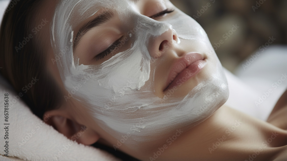 Clay face mask on woman face. Clay face mask on woman face.