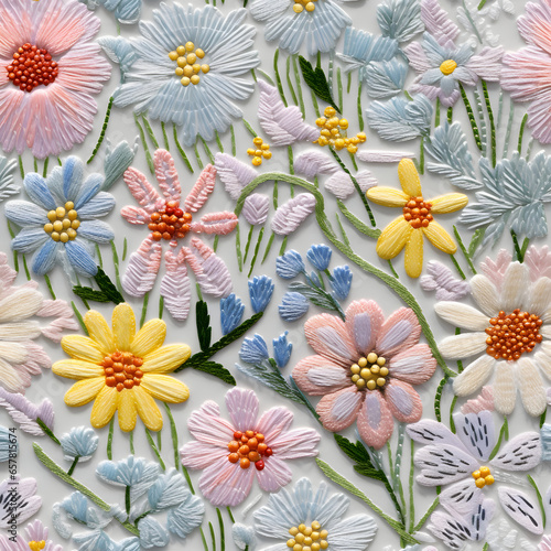 embroidered flower pattern of floral embroidery in powder pastel color 