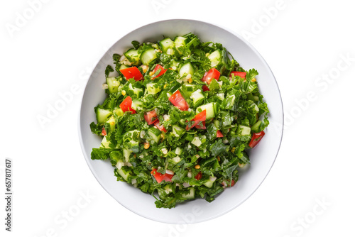 Zesty Tabbouleh Salad in a White Dish Isolated on Transparent Background.