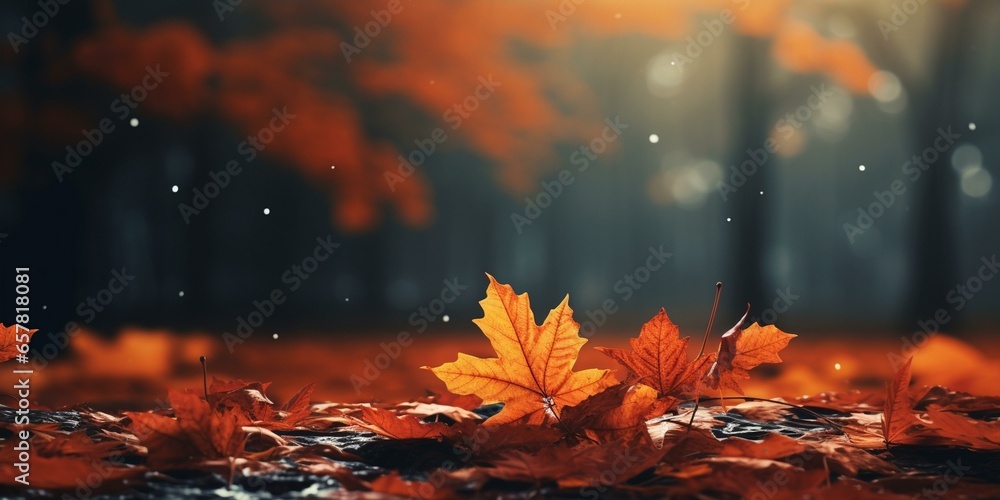 autumn fall leaves background cinematic - obrazy, fototapety, plakaty 