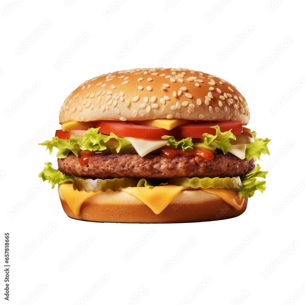 Tasty double beef burger isolated on transparent white background Tasty double beef burger isolated on transparent white background