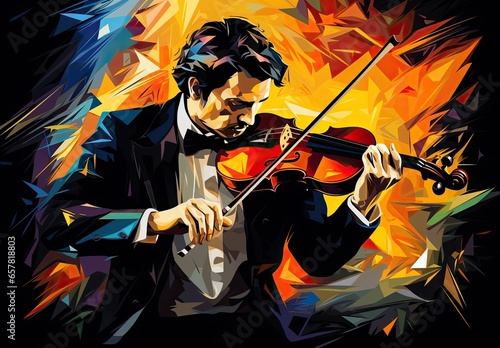 Musician playing the violin in the style of a watercolor drawing. Colorful picture of a violinist. Illustration for cover, card, postcard, interior design, decor or print.