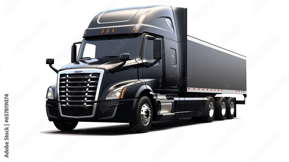 Black cargo truck isolated on a transparent background.generative ai Black cargo truck isolated on a transparent background.generative ai