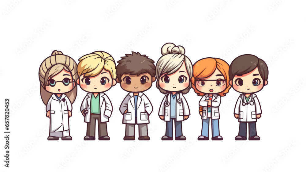 group of doctors shirt design graphic, cute happy,isolated on a transparent background.generative ai group of doctors shirt design graphic, cute happy,isolated on a transparent background.generative ai