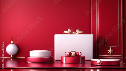 Moderner Hintergrund für Weihnachten. Verschiedene Geschenke mit weihnachtlichem Dekor.
