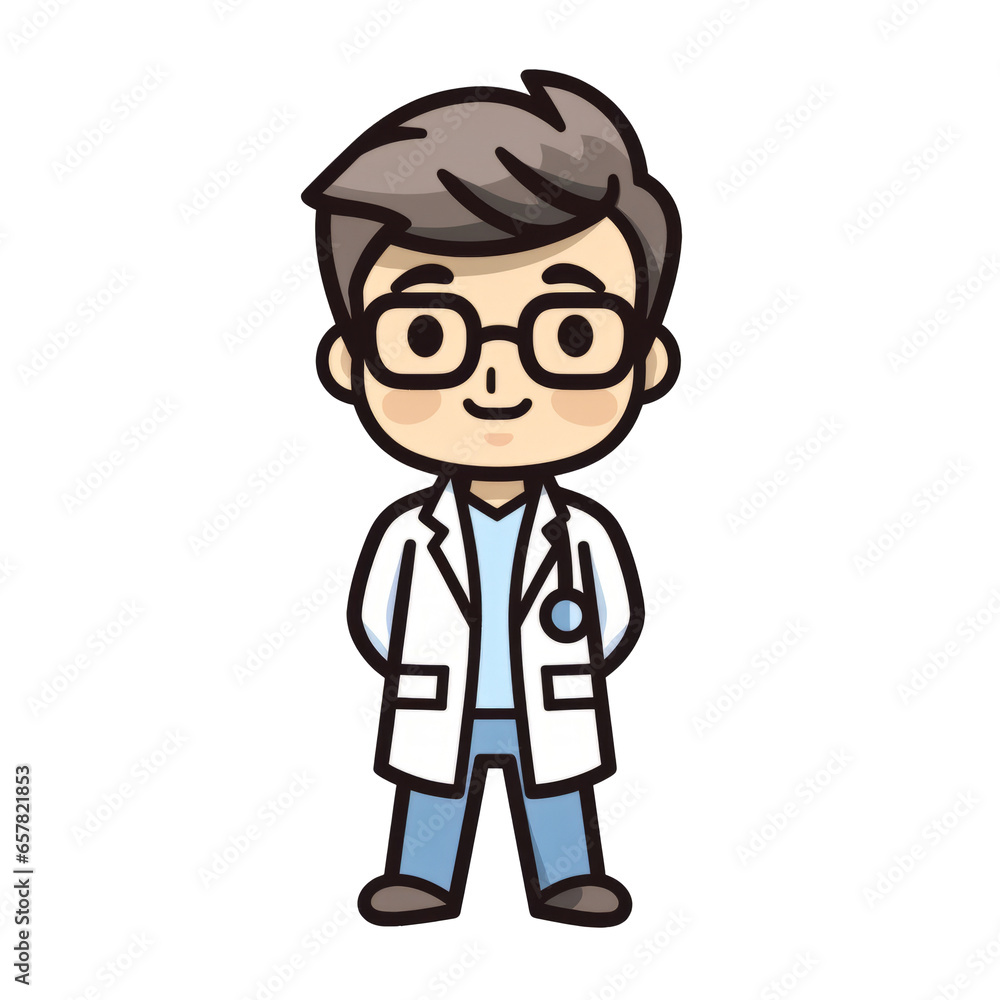 Man as a doctor shirt, cute happy kawaii style isolated on a transparent background.generative ai