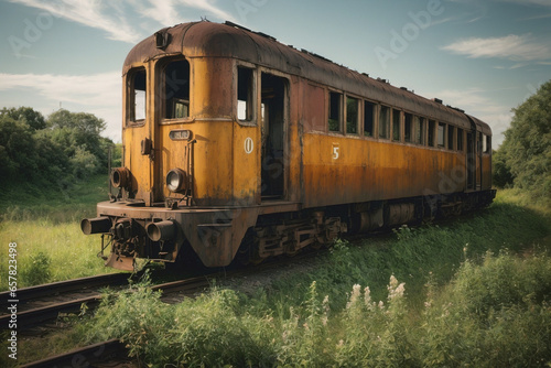 Old train on the railway countryside