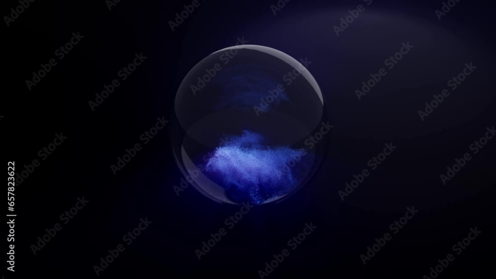 Glowing liquid in a sphere. Magic in the ball. Blue glow Glowing liquid in a sphere. Magic in the ball. Blue glow