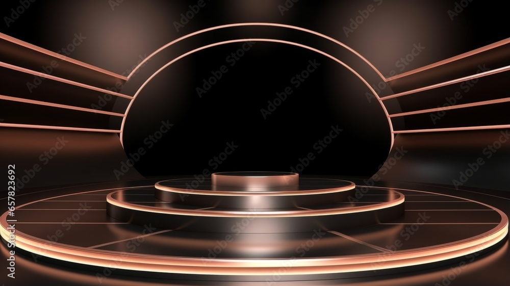 Rose Gold Texture Decorated Stage. Photorealistic modern Theater stage ...