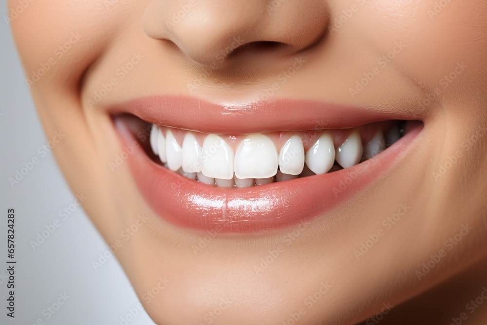 Close-up of a Woman Smiling with White and Healthy Teeth Close-up of a Woman Smiling with White and Healthy Teeth