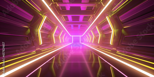 Journey into the future with a 3D illustration-ready corridor, aglow with neon fluorescence against a cyber background photo