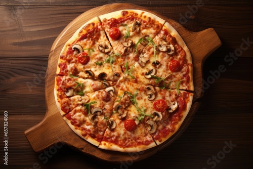 Italian pizza with mushroom, tomato and cheese