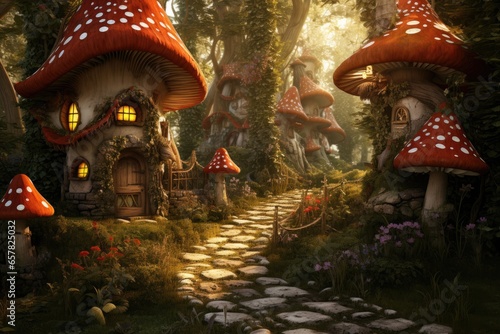 Magic mushroom village in the fairy tale