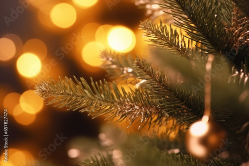 Christmas background with fir tree branch.Merry Christmas and happy New Year greeting card with copy space. Generative AI