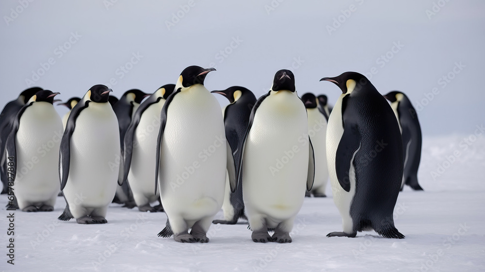 Obraz premium Family of Emperor Penguins on Snowy Antarctic Landscape