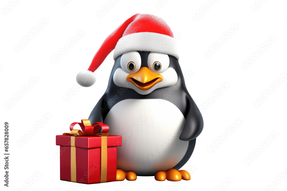 Obraz premium Christmas Cute Little Penguin on a white background. Generative AI