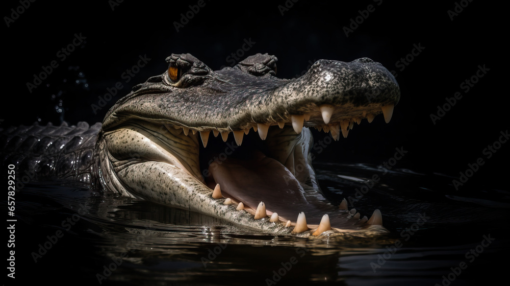 freshwater crocodile in a forest environment. freshwater crocodile in a forest environment.