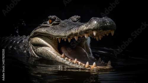 freshwater crocodile in a forest environment.