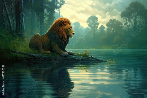 Lion stayed silent on the river bank photo