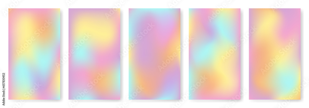 Y2K holographic gradient posters and banner set. Iridescent aura pastel ...
