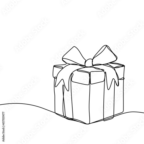 Vector gift box icon in sketch style. Ribbon wrapped present hand drawn in one continuous line. photo