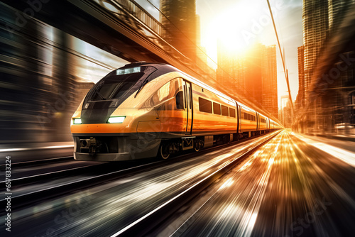 modern high speed train in motion. Generative Ai