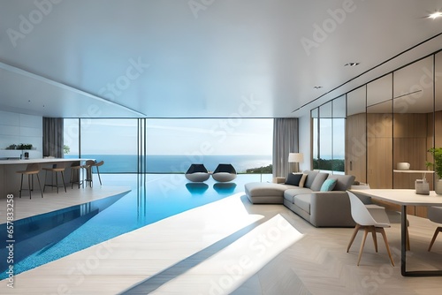 Luxury modern minimalist house with swimming pool and beautiful sea view. © Fahad
